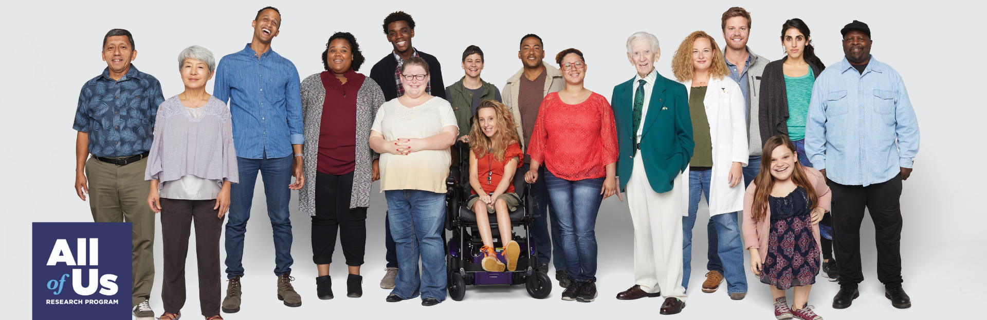 diverse group of people and All of Us logo