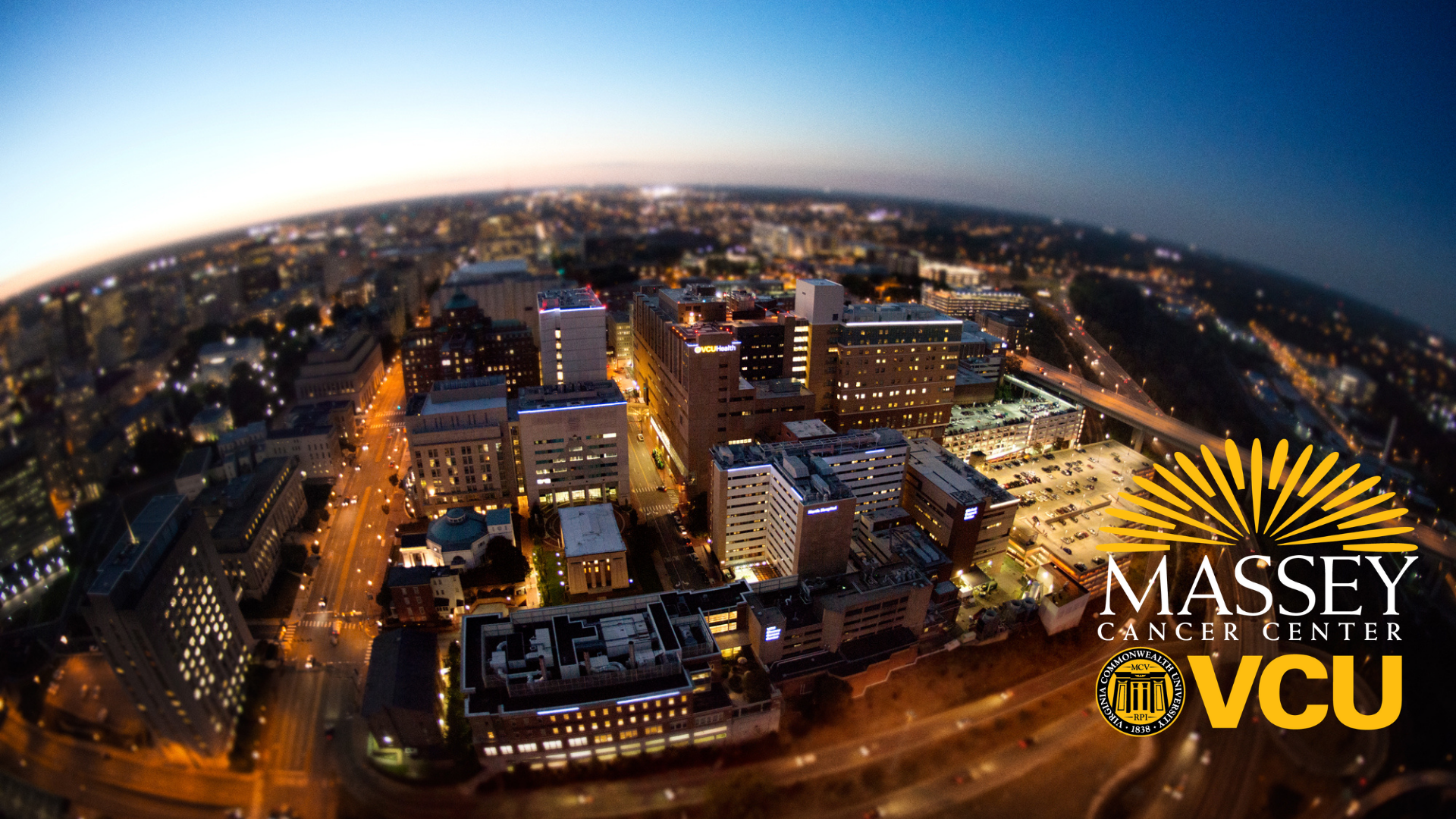 aerial shot of VCU Health campus and Massey logo